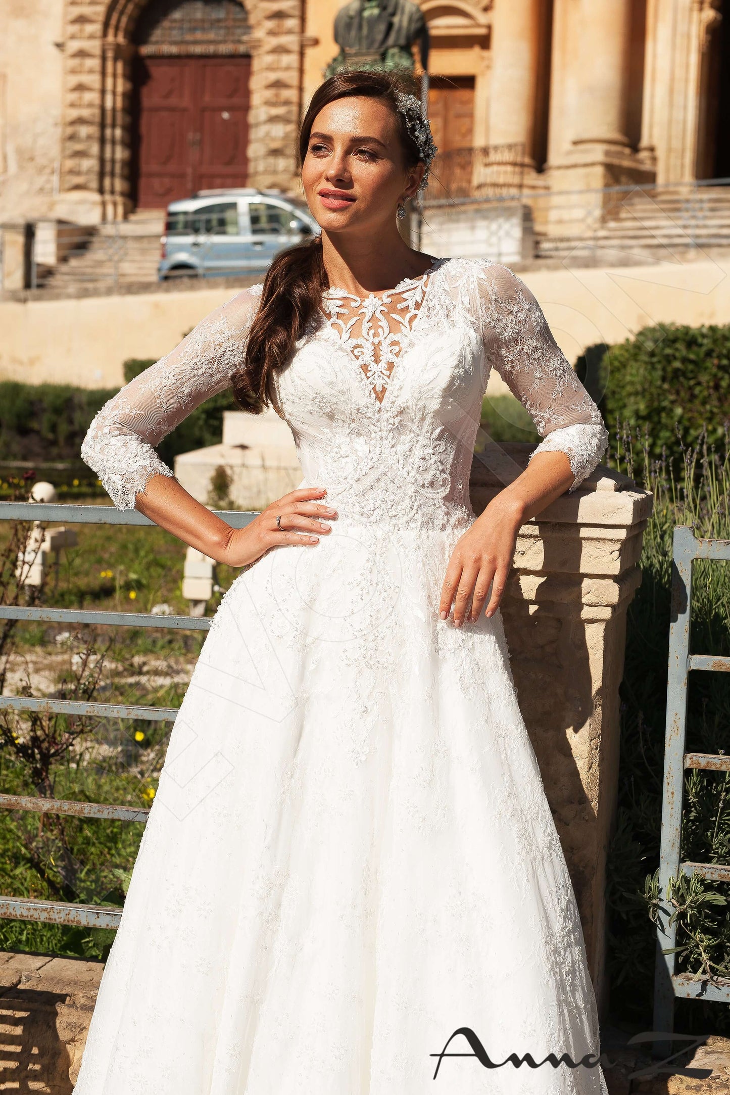 Adonia Open back A-line 3/4 sleeve Wedding Dress 2