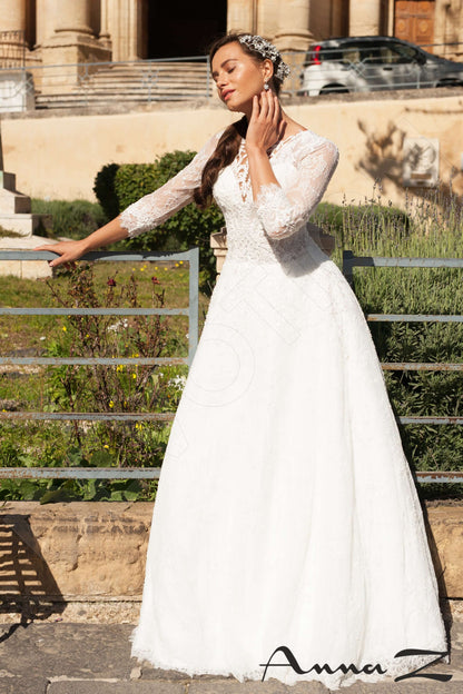 Adonia Open back A-line 3/4 sleeve Wedding Dress 6