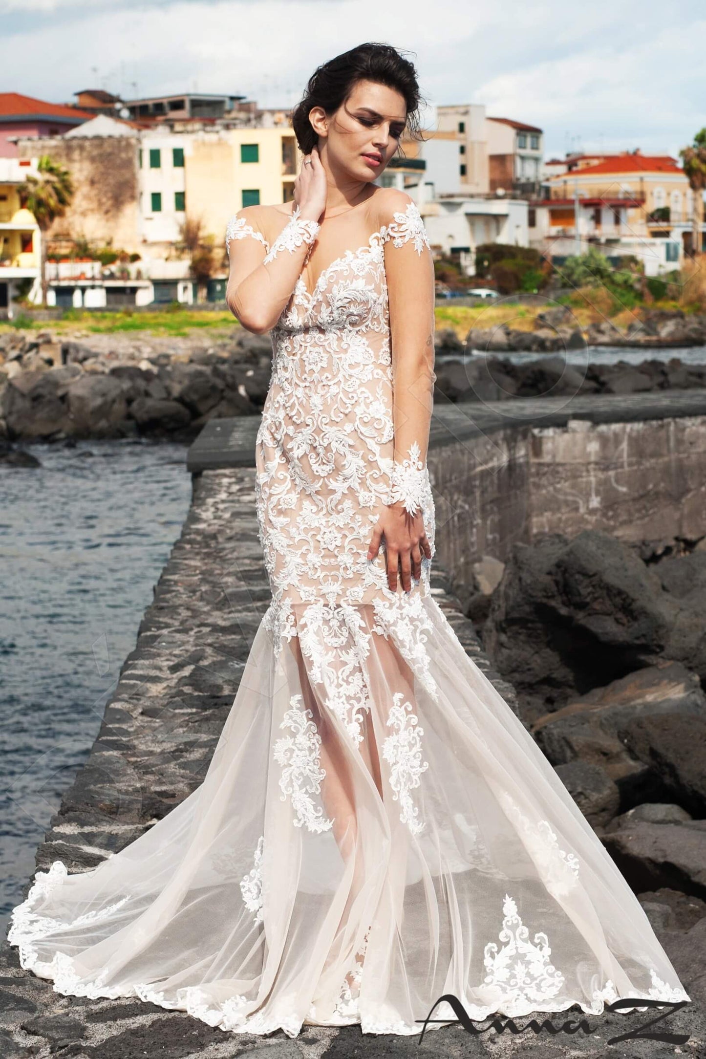 Fanessa Illusion back Trumpet/Mermaid Long sleeve Wedding Dress Front