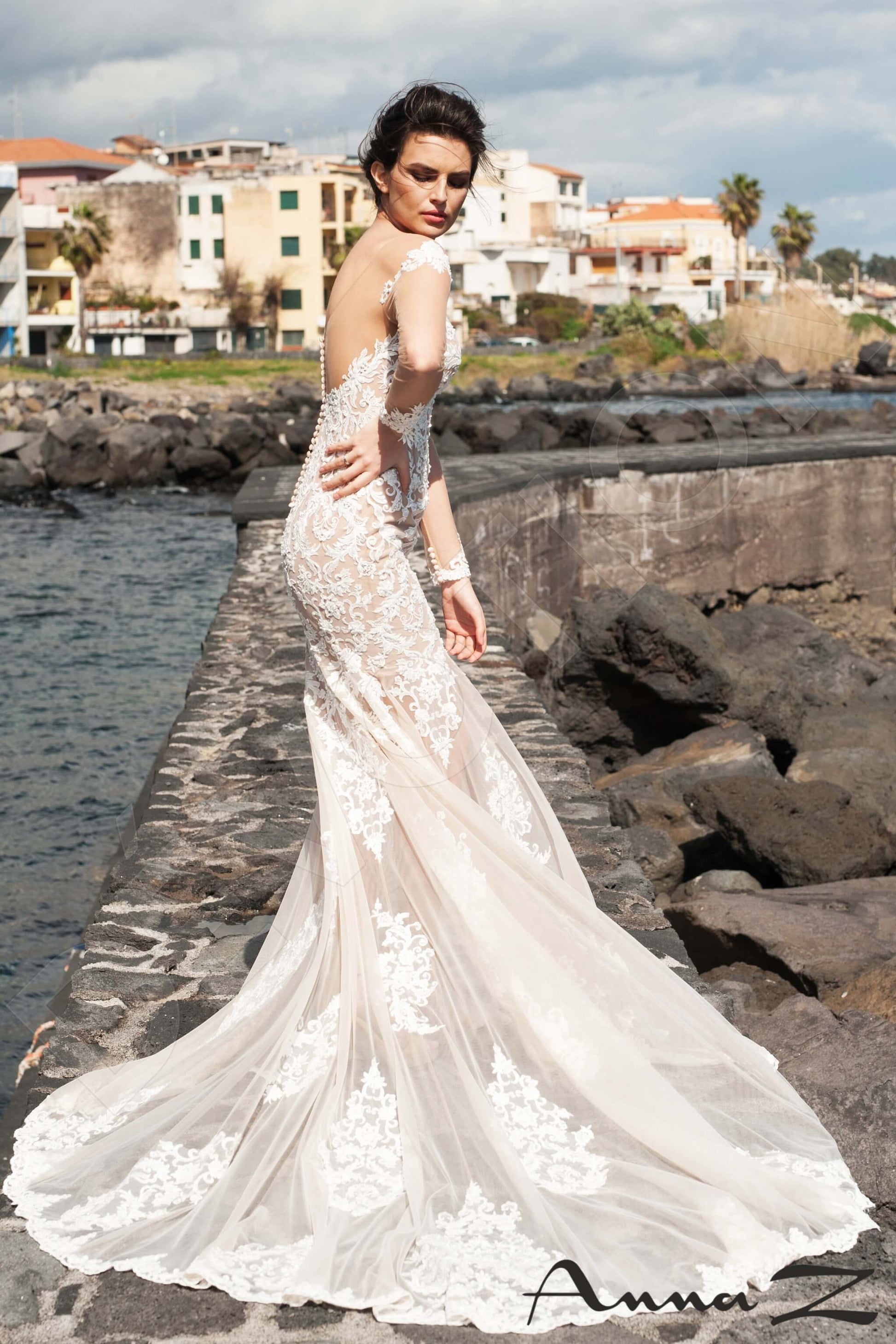 Fanessa Trumpet/Mermaid Illusion Ivory Cappuccino Wedding dress