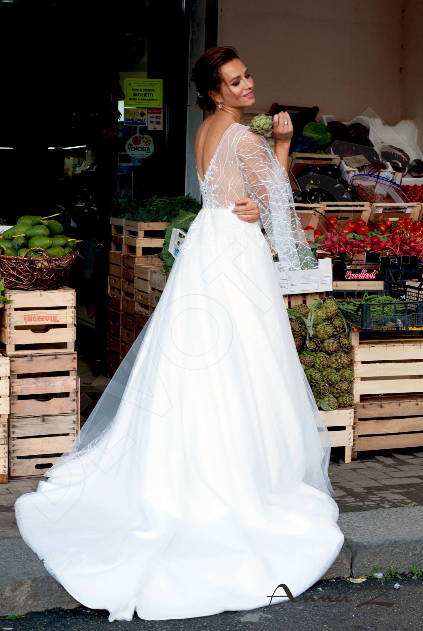 Agapia Open back A-line 3/4 sleeve Wedding Dress 4