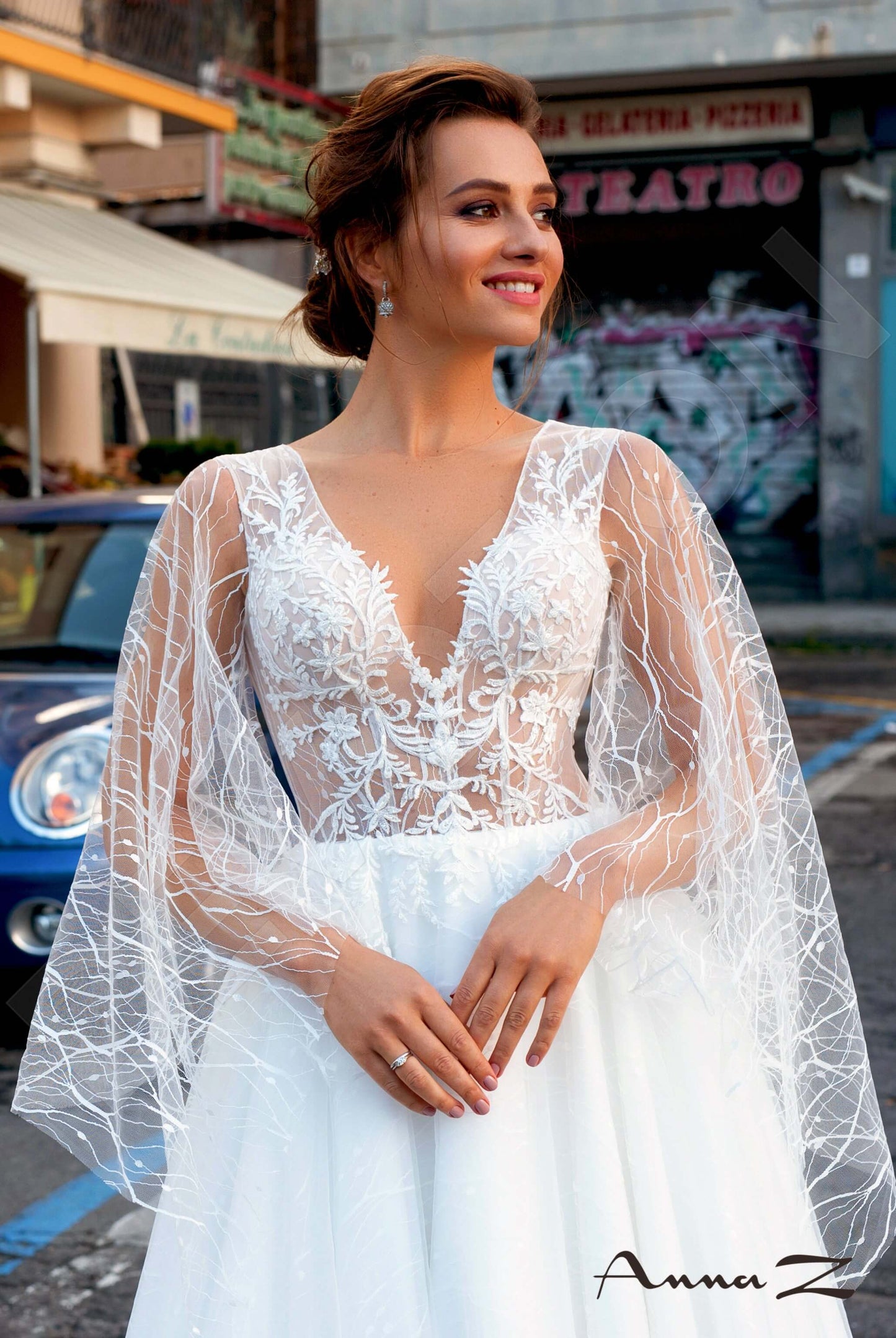 Agapia Open back A-line 3/4 sleeve Wedding Dress 5