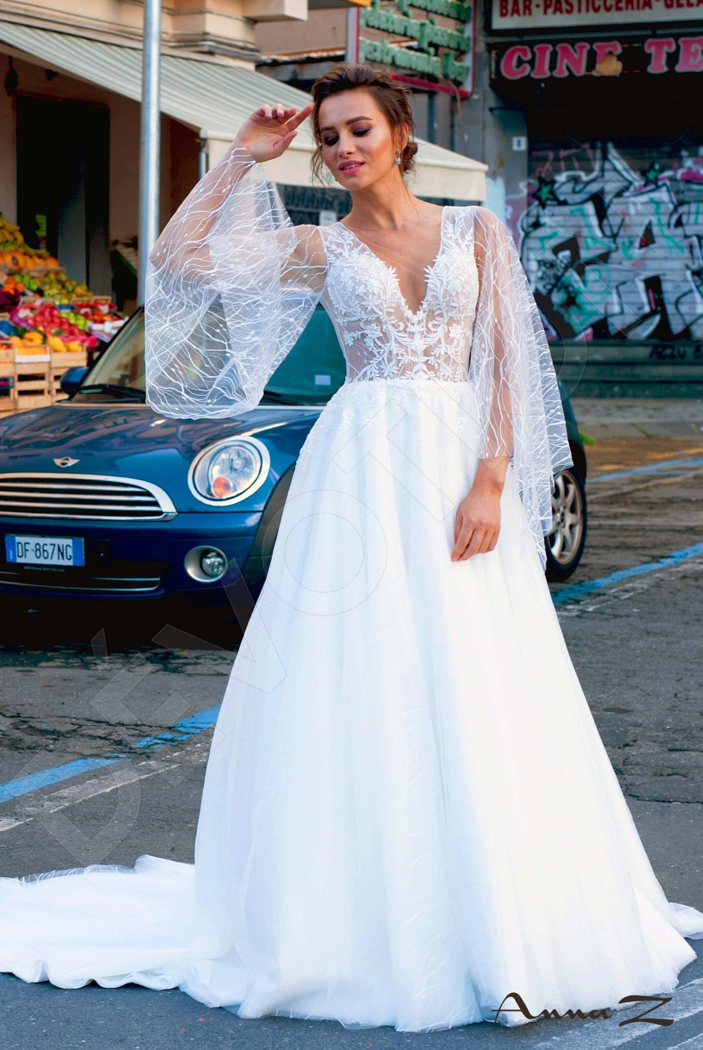 Agapia Open back A-line 3/4 sleeve Wedding Dress 7
