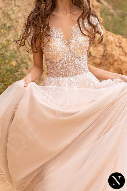 Arabella Full back A-line Short/ Cap sleeve Wedding Dress 2