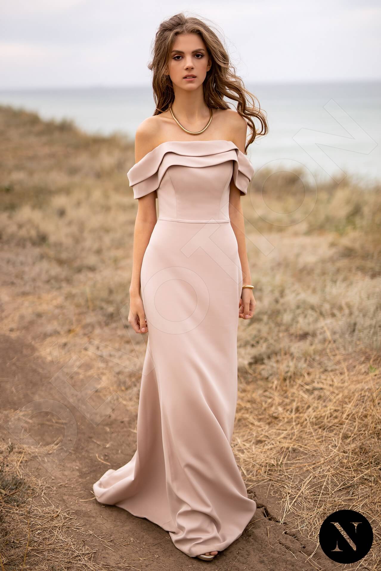 Donatelia Sheath/Column Off-shoulder/Drop shoulders Cappuccino Wedding dress