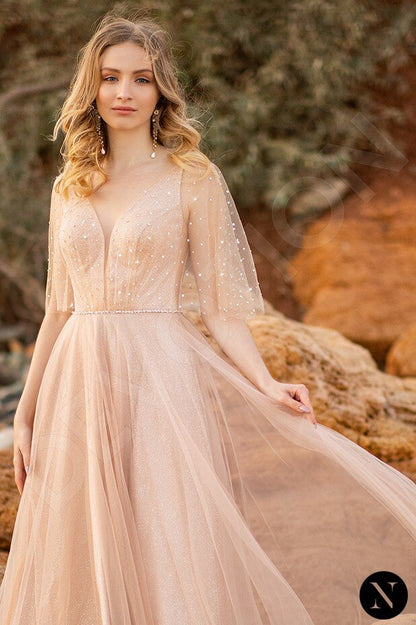 Florin Open back A-line Half sleeve Wedding Dress 3