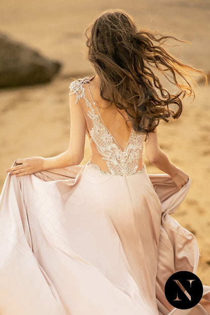 Naomi Illusion back Short/ Cap sleeve A-line Wedding Dress 3