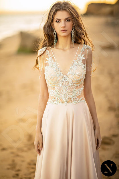 Naomi Illusion back Short/ Cap sleeve A-line Wedding Dress 2