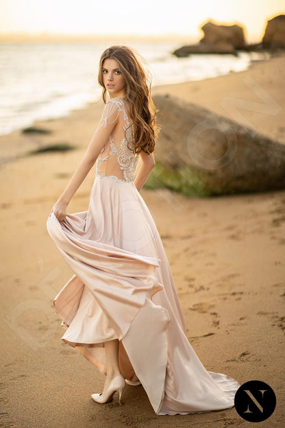Naomi Illusion back Short/ Cap sleeve A-line Wedding Dress 7