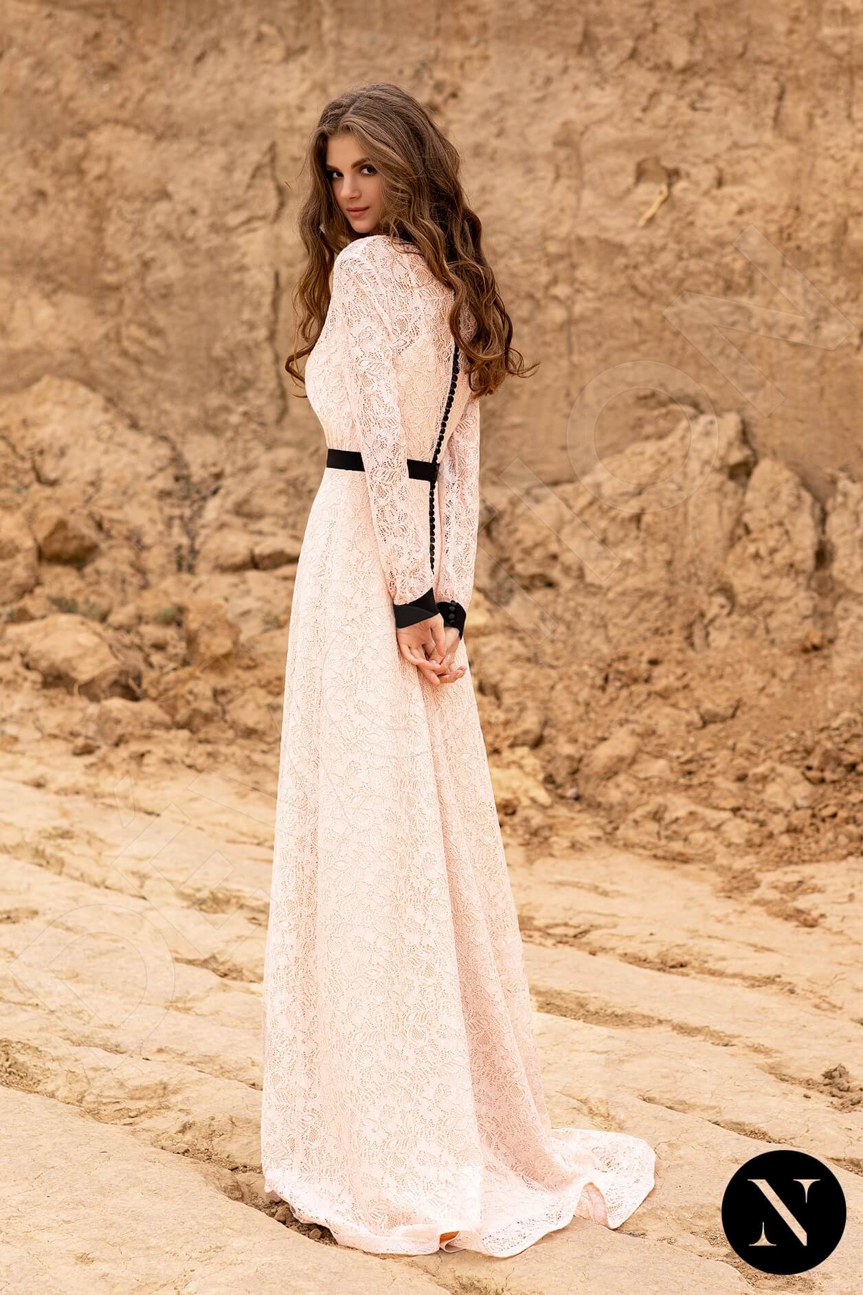 Vitalia Full back A-line Long sleeve Wedding Dress Back