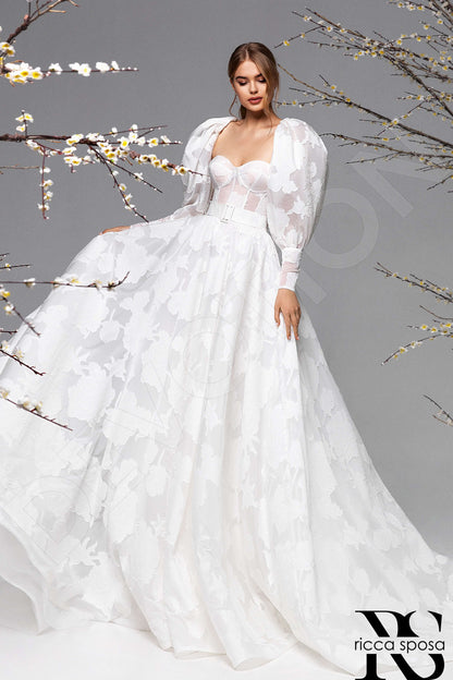 Dalia Open back A-line Detachable sleeves Wedding Dress Front