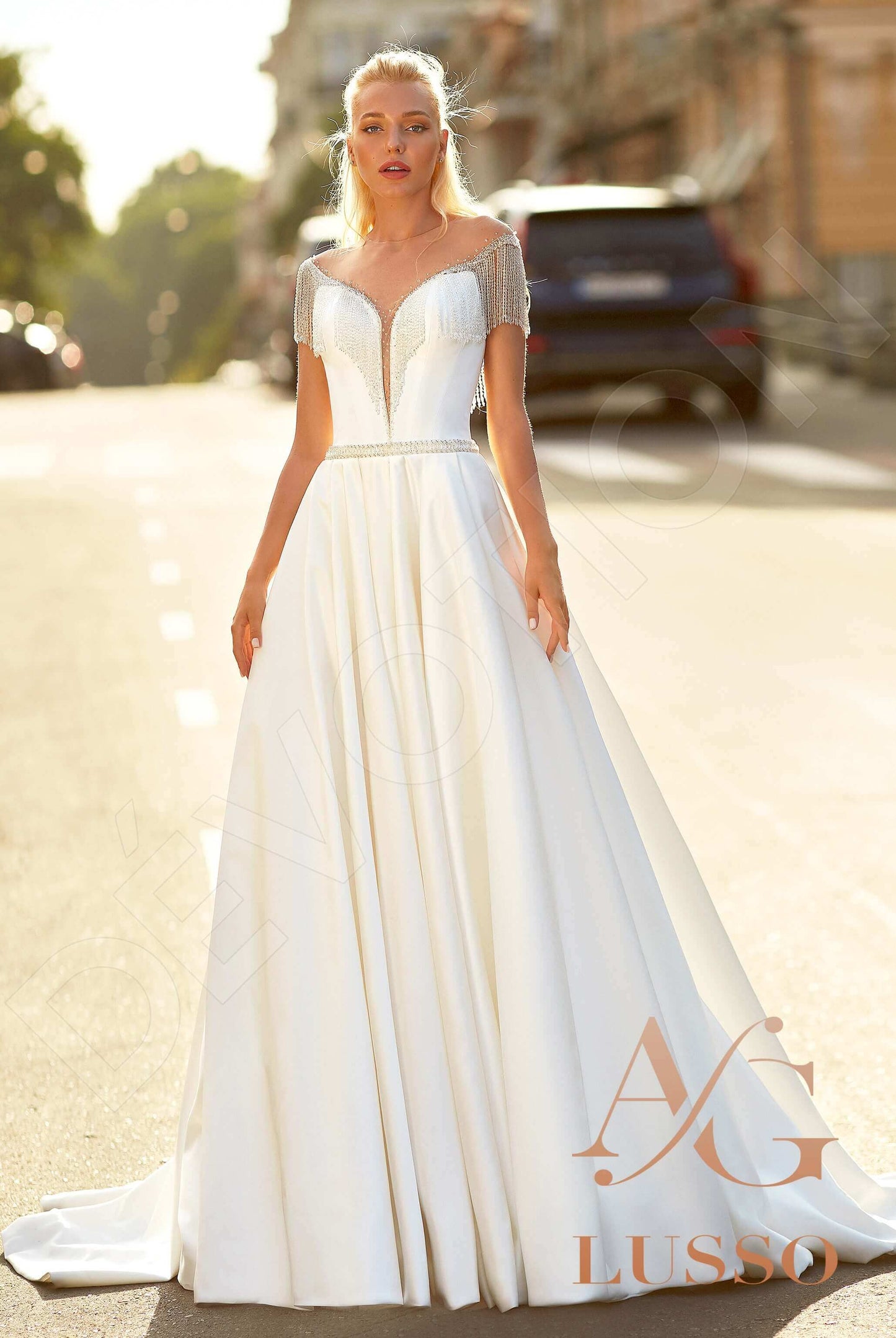 Abby Illusion back A-line Sleeveless Wedding Dress Front