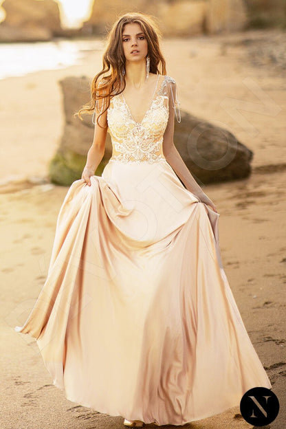 Naomi Illusion back Short/ Cap sleeve A-line Wedding Dress Front