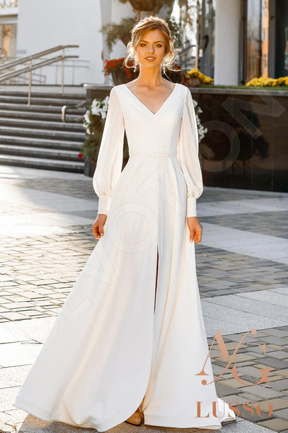 Bethan Open back A-line Long sleeve Wedding Dress Front