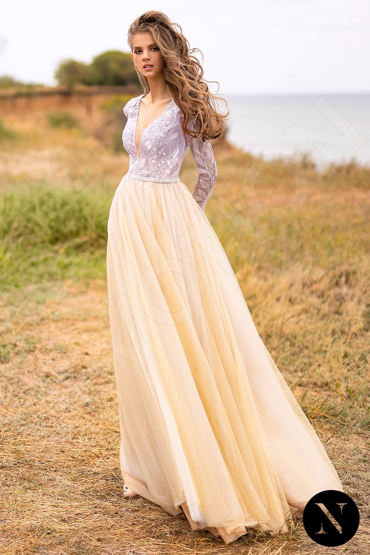 Savina A-line Illusion Lightviolet Beige Wedding dress