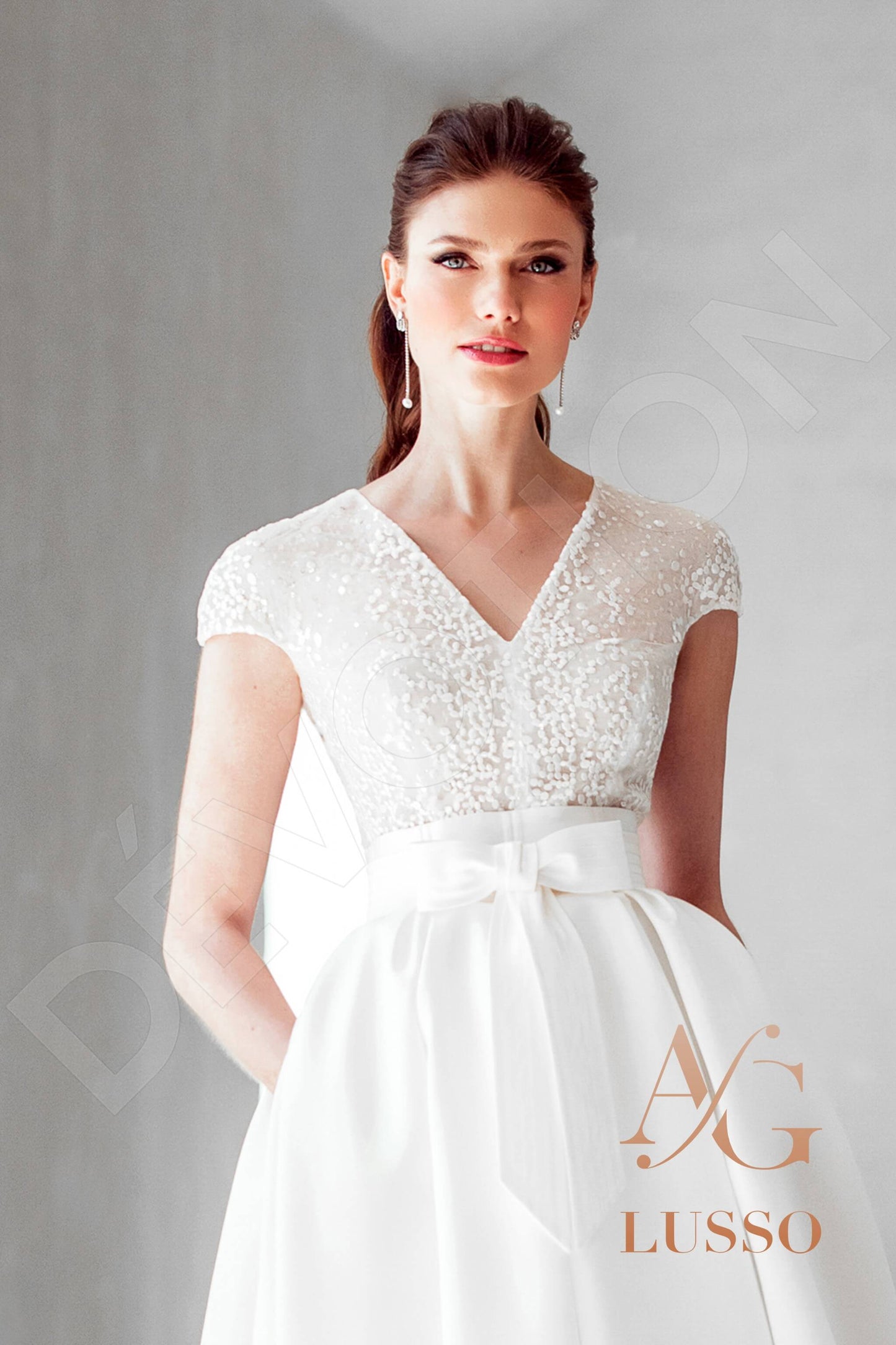 Chanellia Full back A-line Short/ Cap sleeve Wedding Dress 5