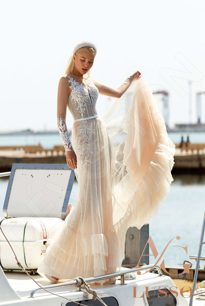 Alyssa Illusion back A-line Long sleeve Wedding Dress 5