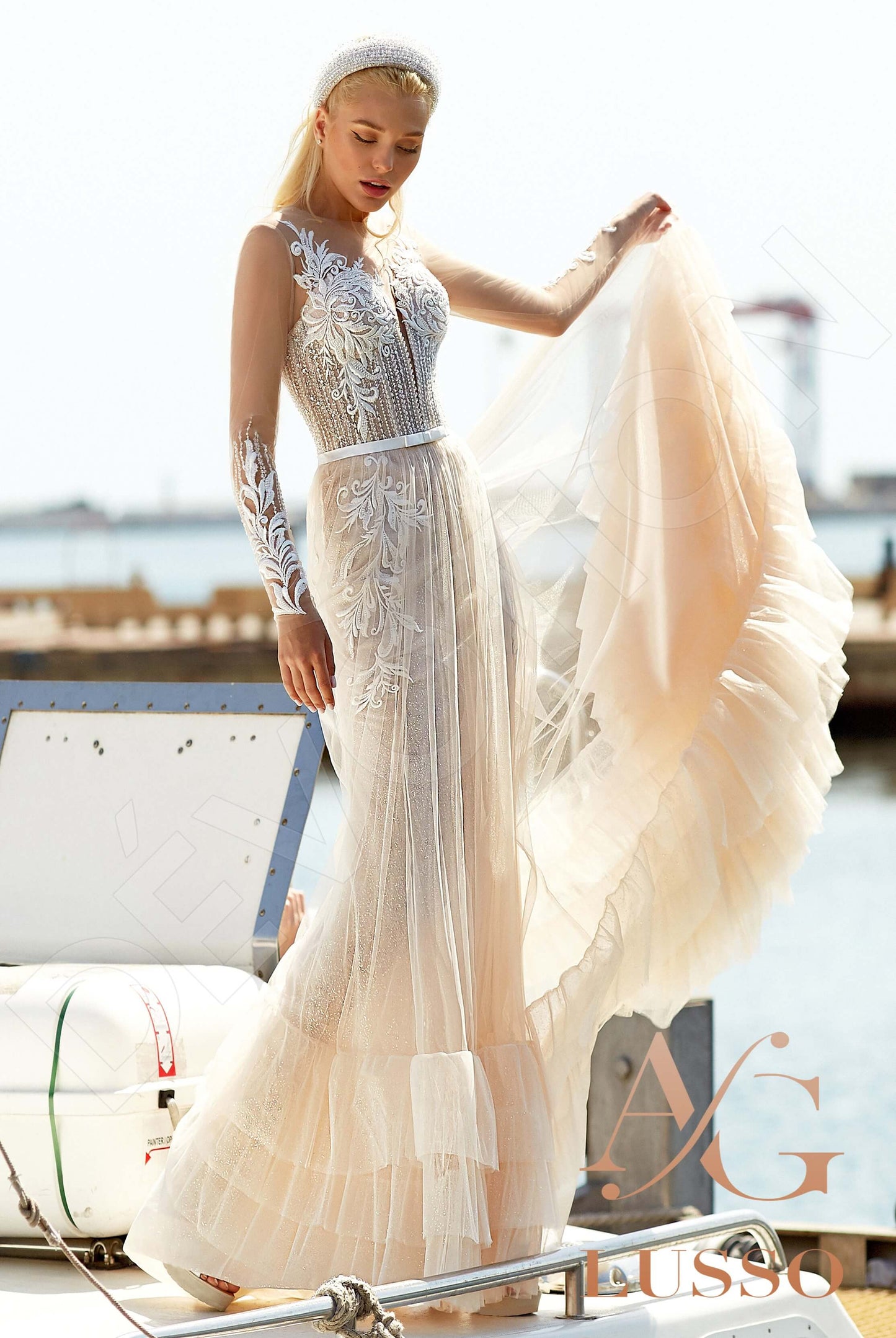 Alyssa Illusion back A-line Long sleeve Wedding Dress Front