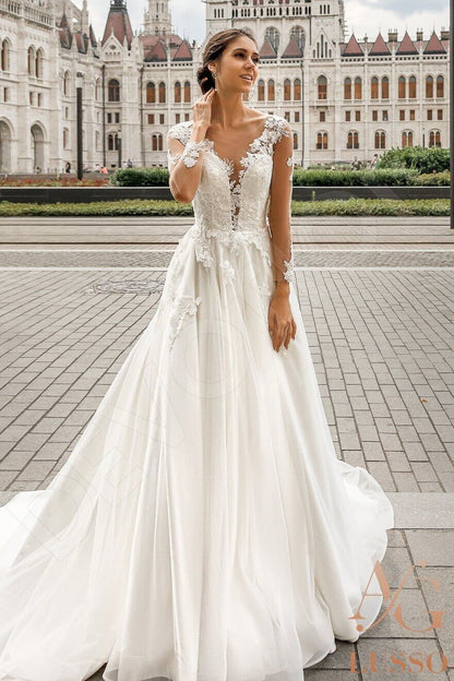 Adalyn Full back A-line Long sleeve Wedding Dress Front