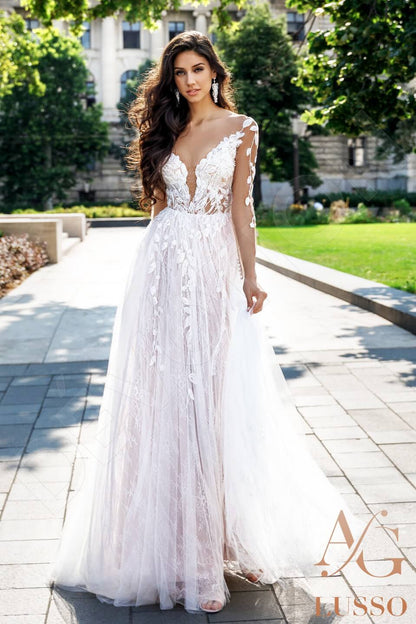 Aegla Full back A-line Long sleeve Wedding Dress Front