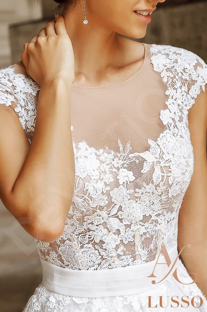 Afton Full back A-line Short/ Cap sleeve Wedding Dress 5