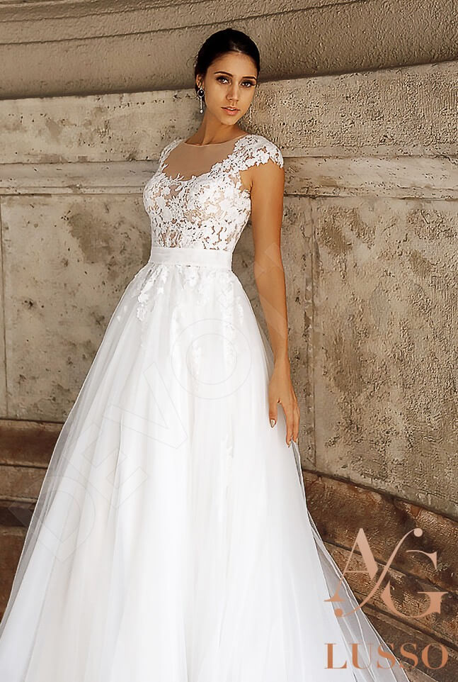 Afton Full back A-line Short/ Cap sleeve Wedding Dress 6