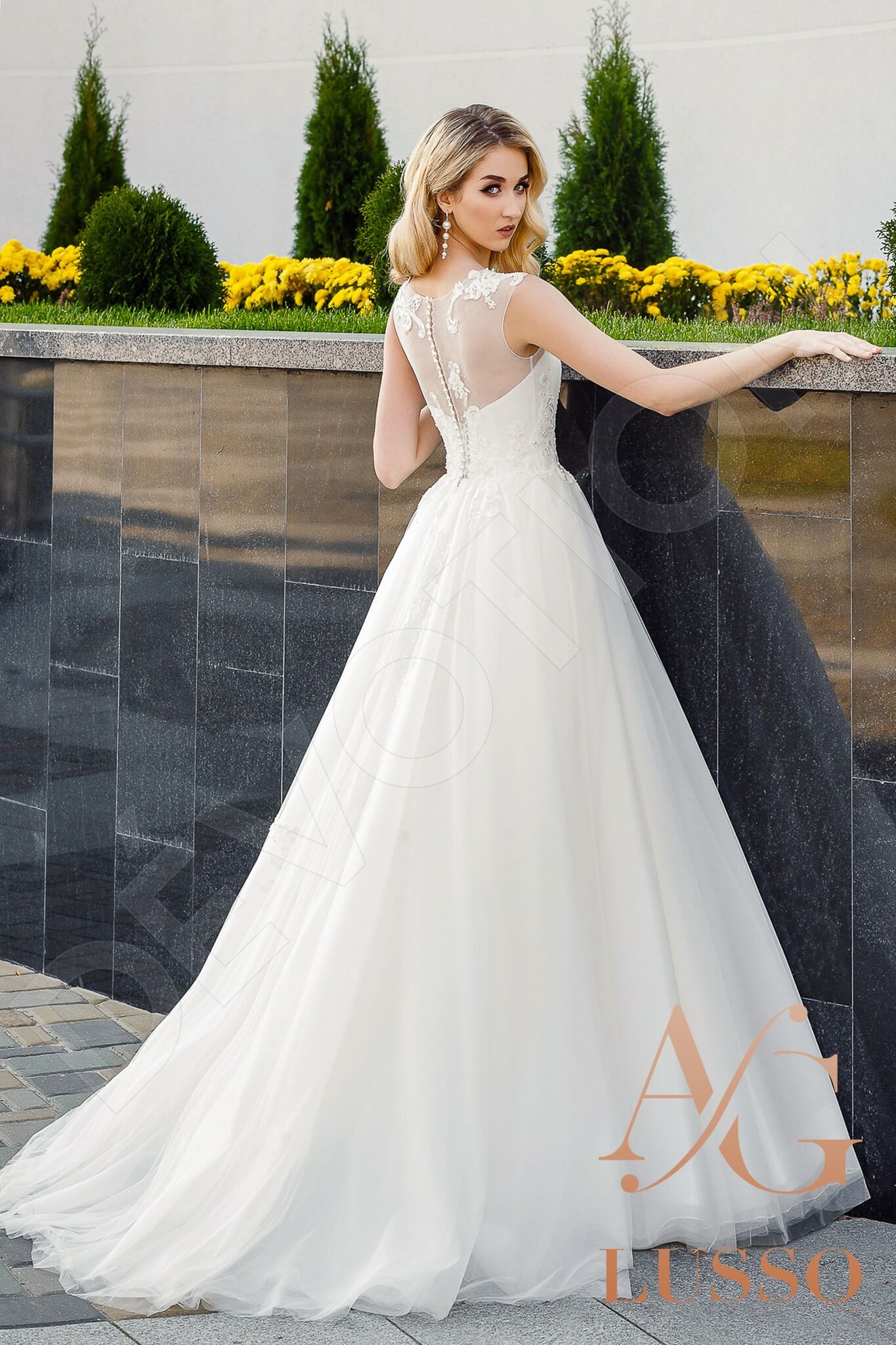 Fancy A-line Jewel Lightivory Wedding dress