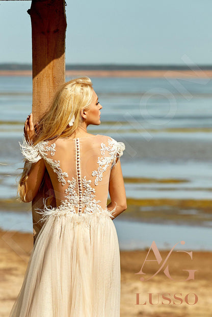 Camille Illusion back A-line Short/ Cap sleeve Wedding Dress 6