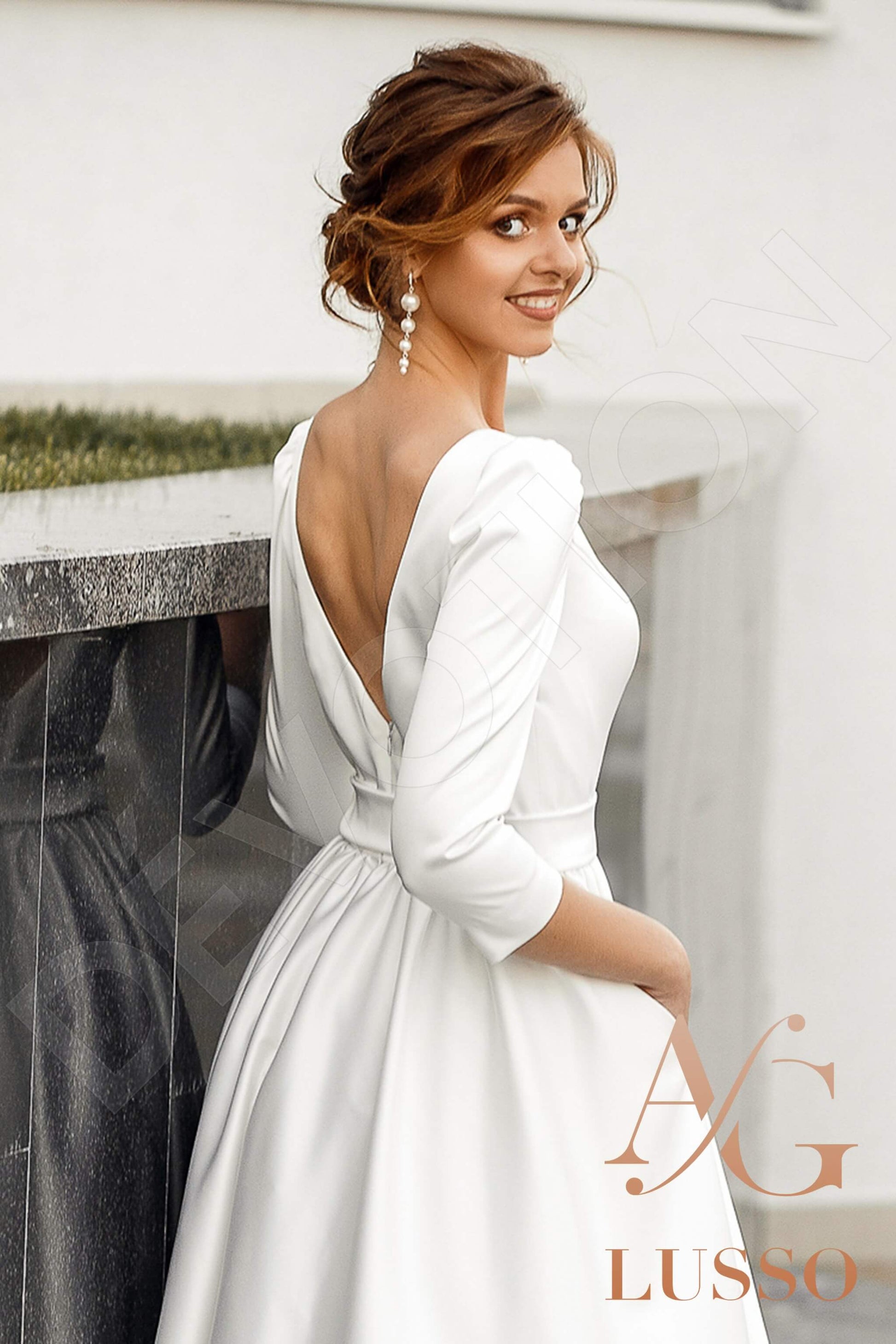 Agnetta A-line Boat/Bateau Lightivory Wedding dress