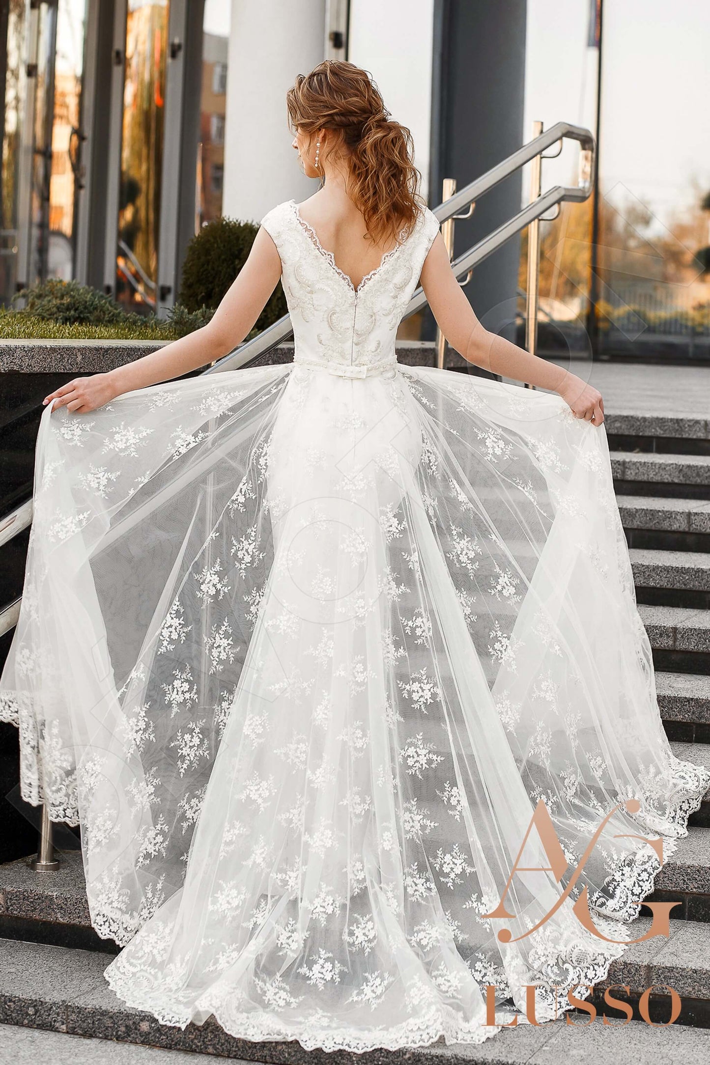 Jemima Open back A-line Short/ Cap sleeve Wedding Dress 9