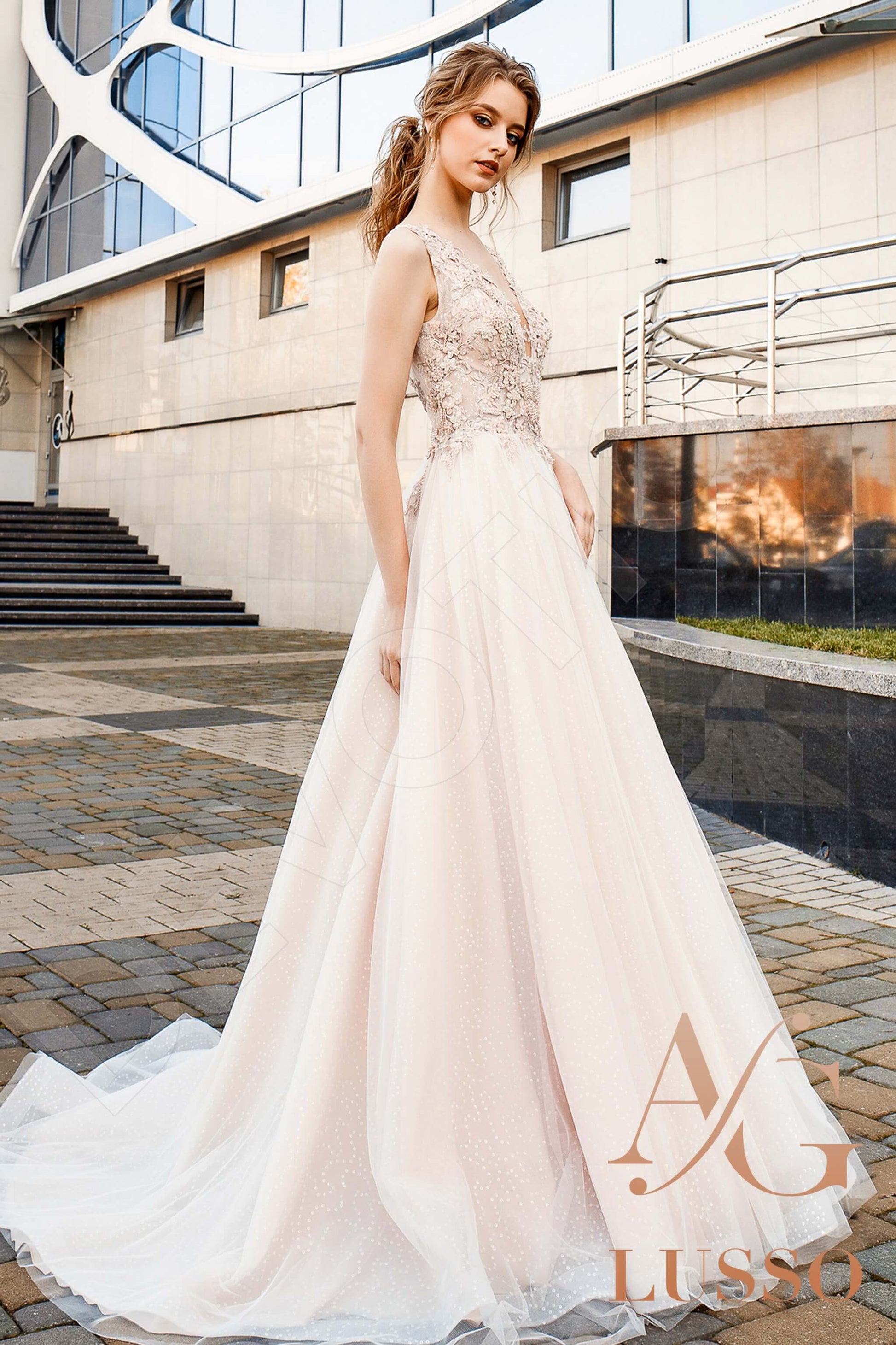 Kye A-line V-neck PowderPink Wedding dress