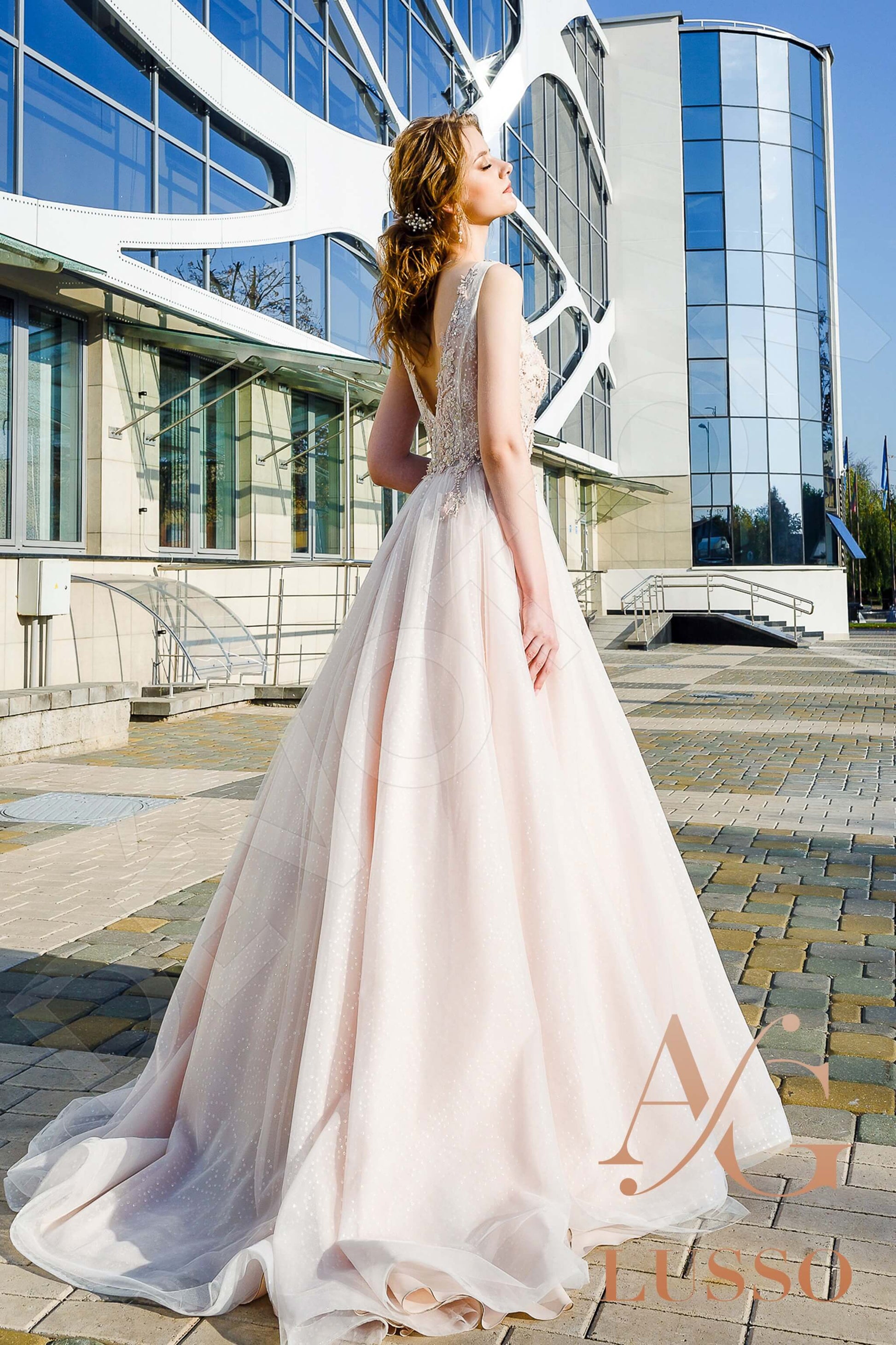 Kye A-line V-neck PowderPink Wedding dress