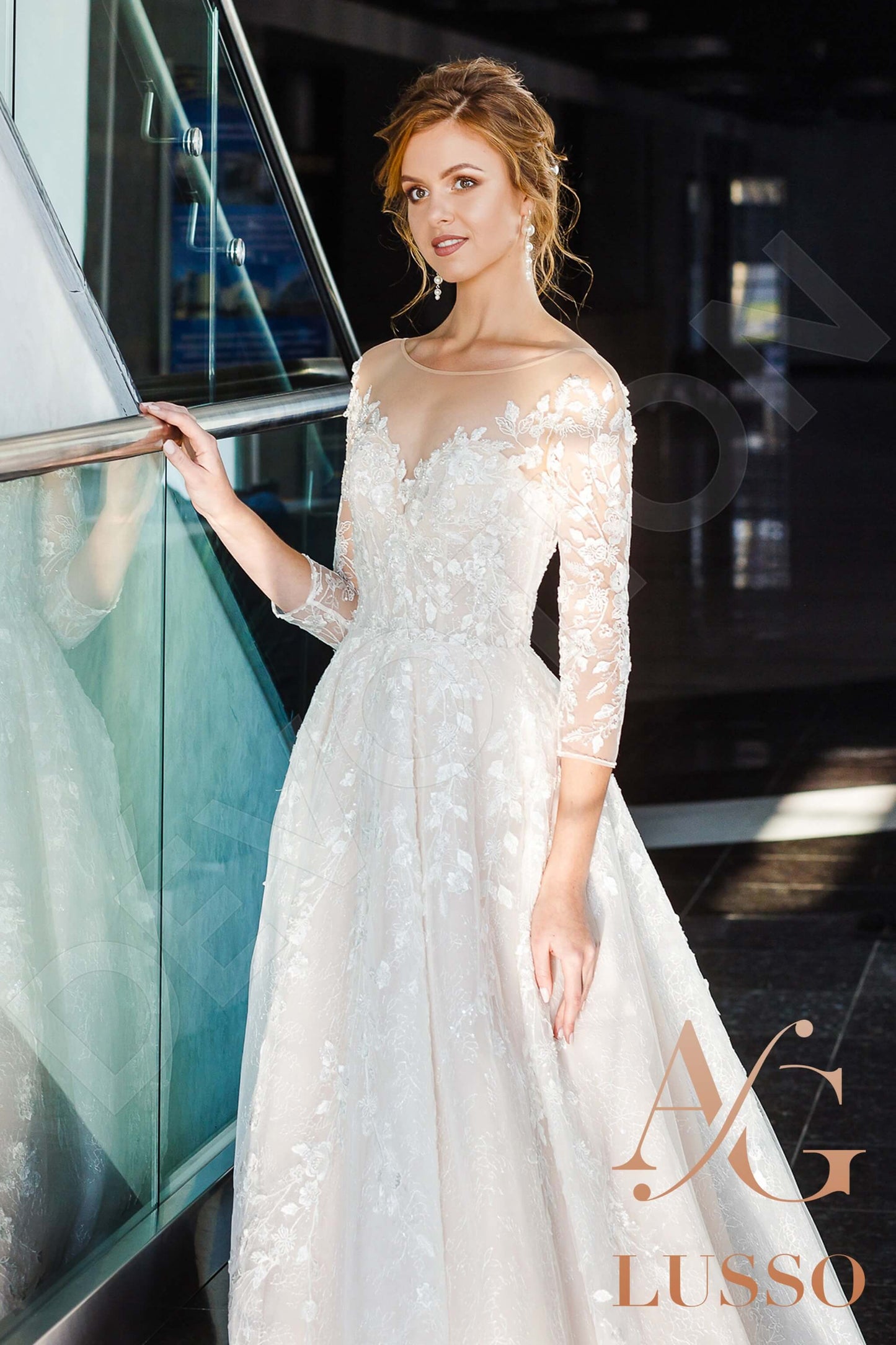 Lizzi Open back A-line 3/4 sleeve Wedding Dress Front