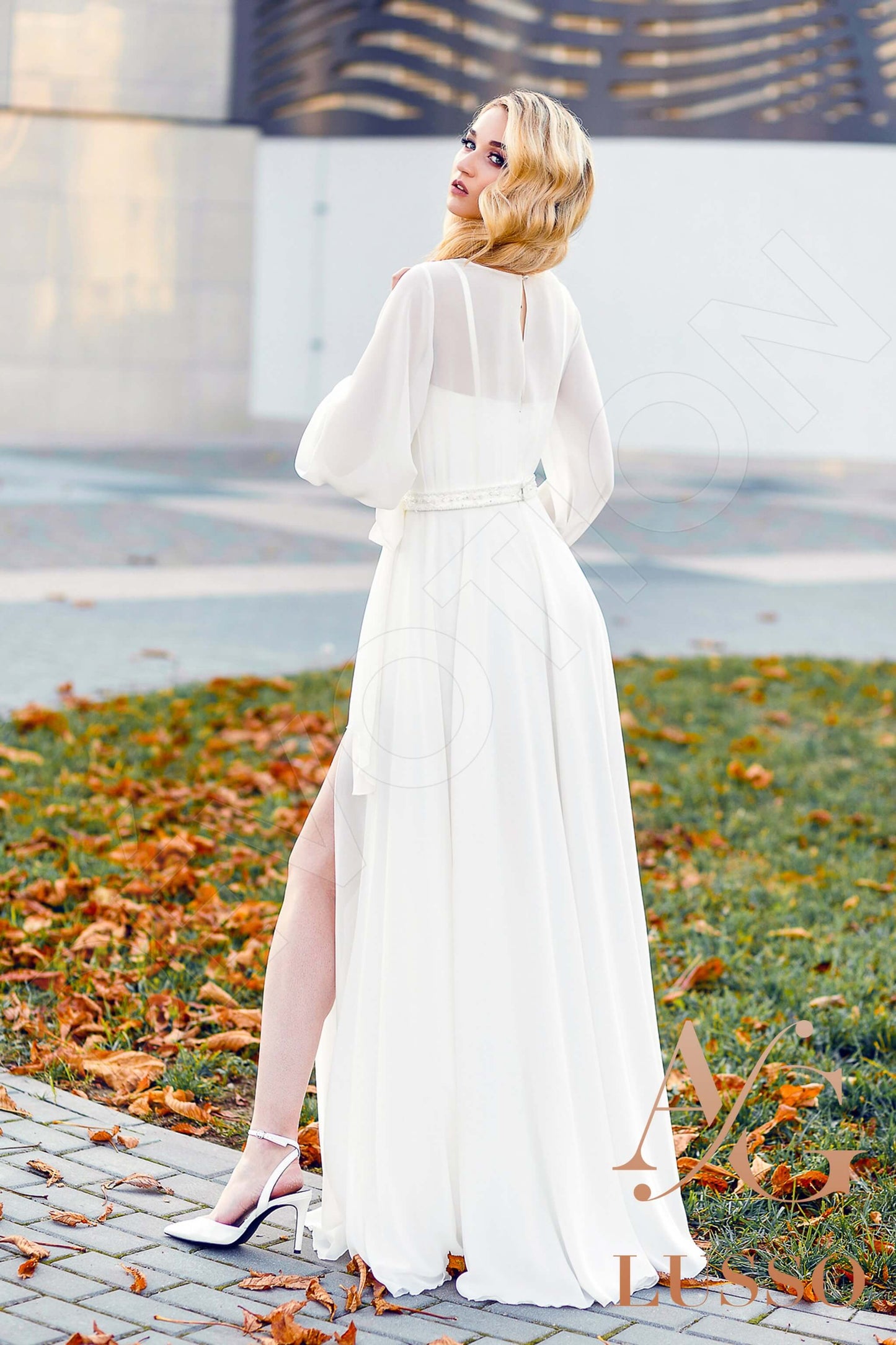 Modesta Full back A-line Long sleeve Wedding Dress 10