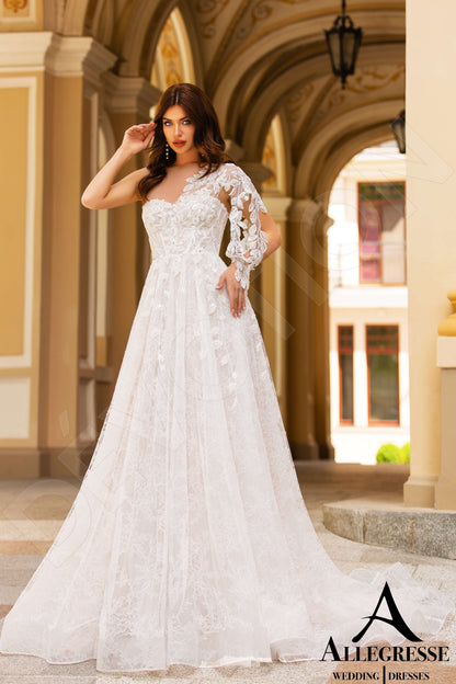 Dorianna Open back A-line One sleeve Wedding Dress 4