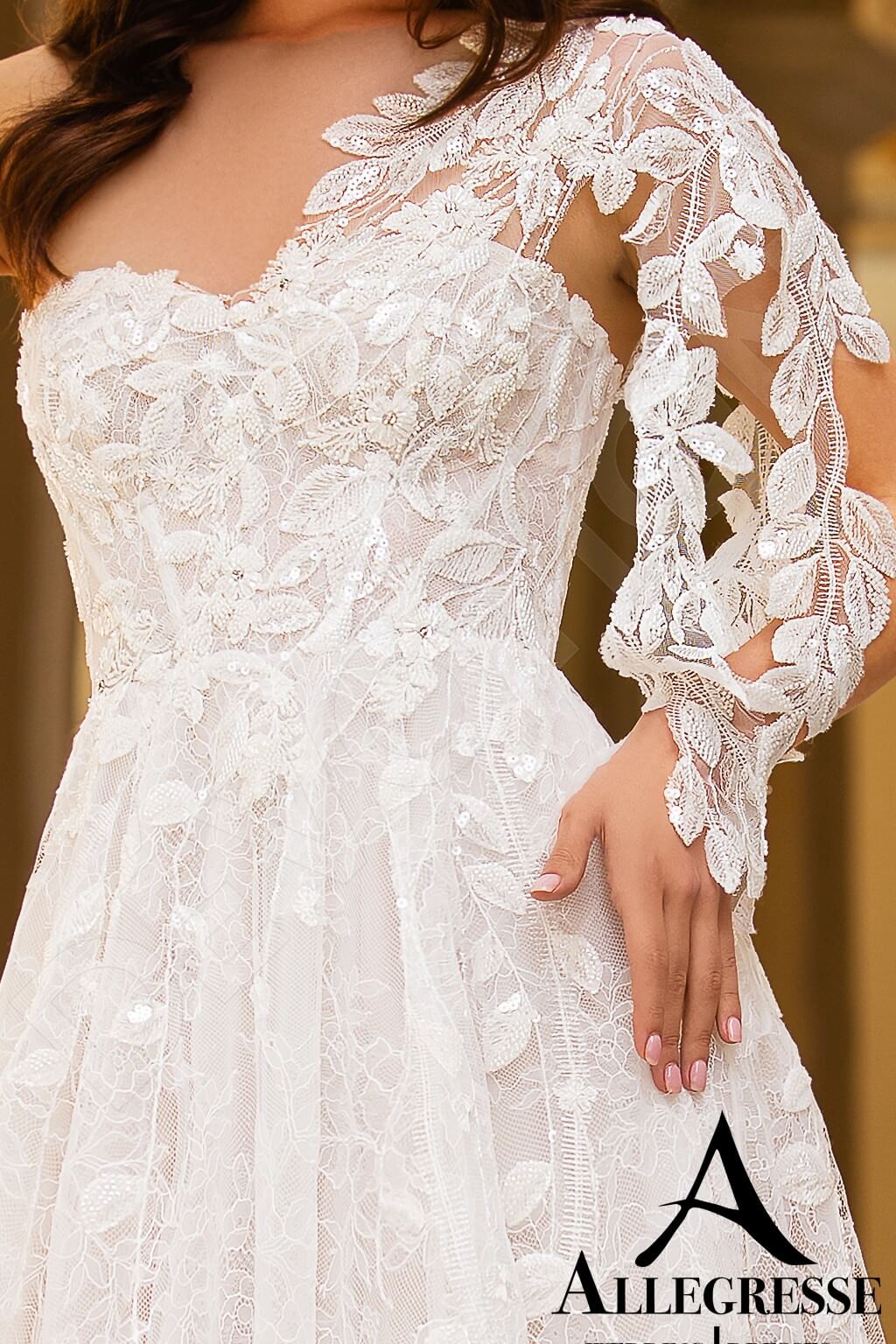 Dorianna A-line Asymmetric/One shoulder Milk Nude Wedding dress