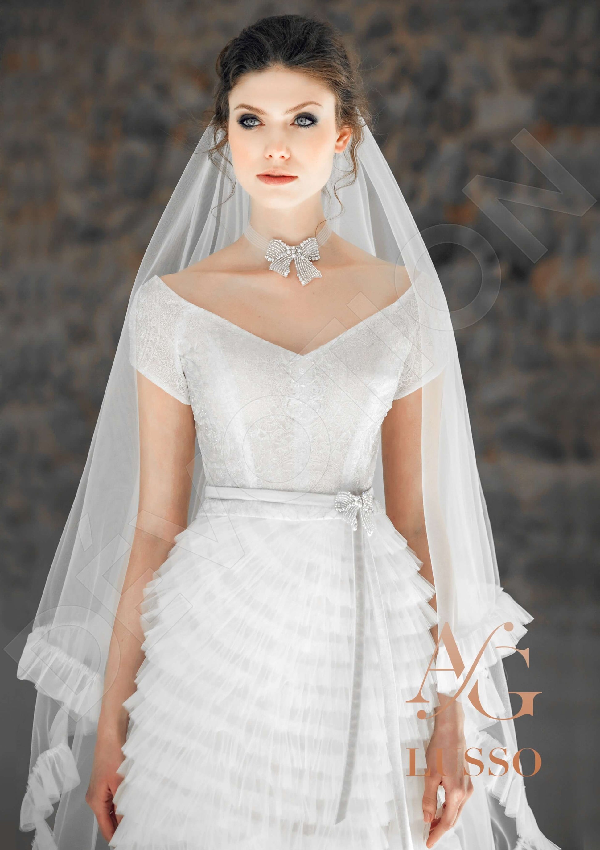 Paulita A-line V-neck Gray Mediumivory Wedding dress