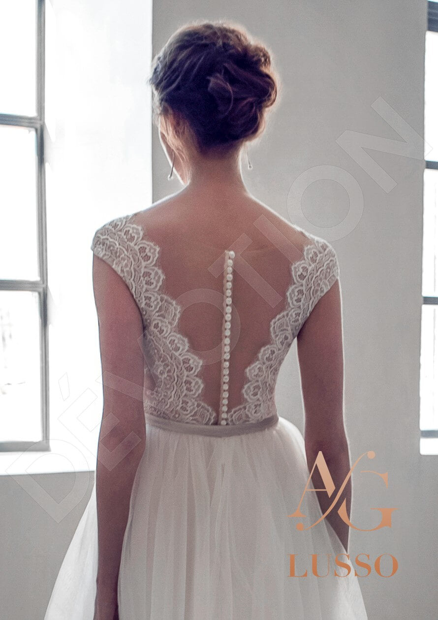 Savannia Illusion back A-line Sleeveless Wedding Dress 3