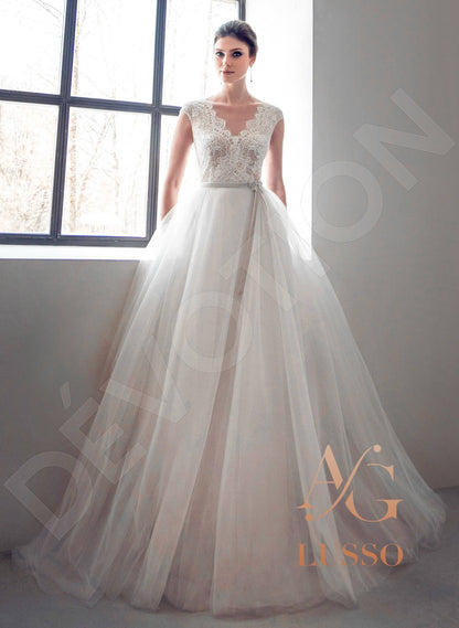Savannia Illusion back A-line Sleeveless Wedding Dress Front