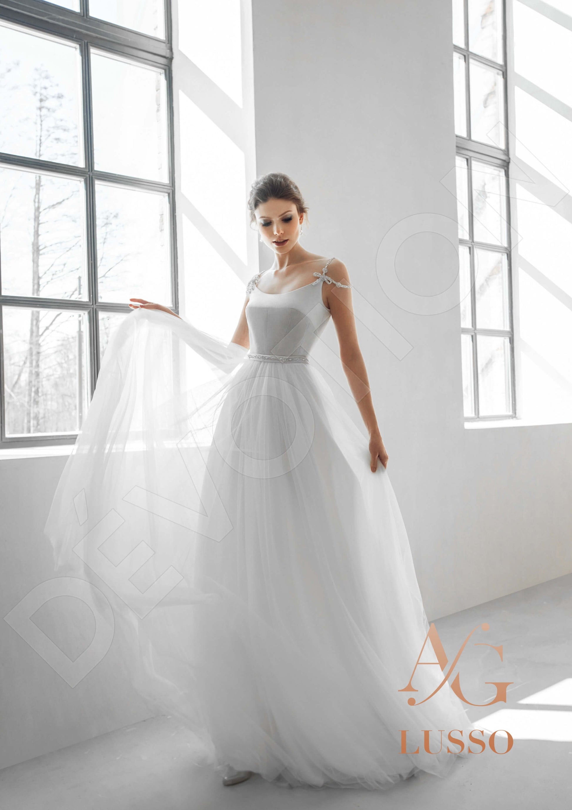 Shadia A-line Straight across Gray Mediumivory Wedding dress