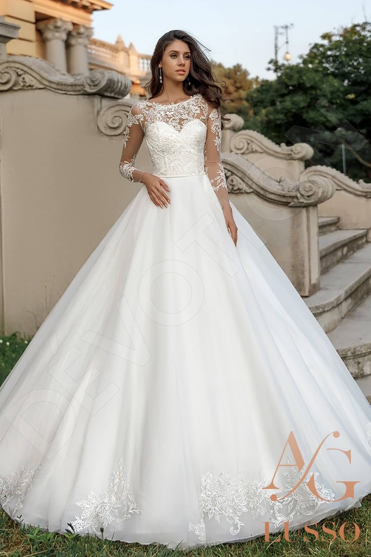 Anyka Princess/Ball Gown Boat/Bateau Ivory Wedding dress