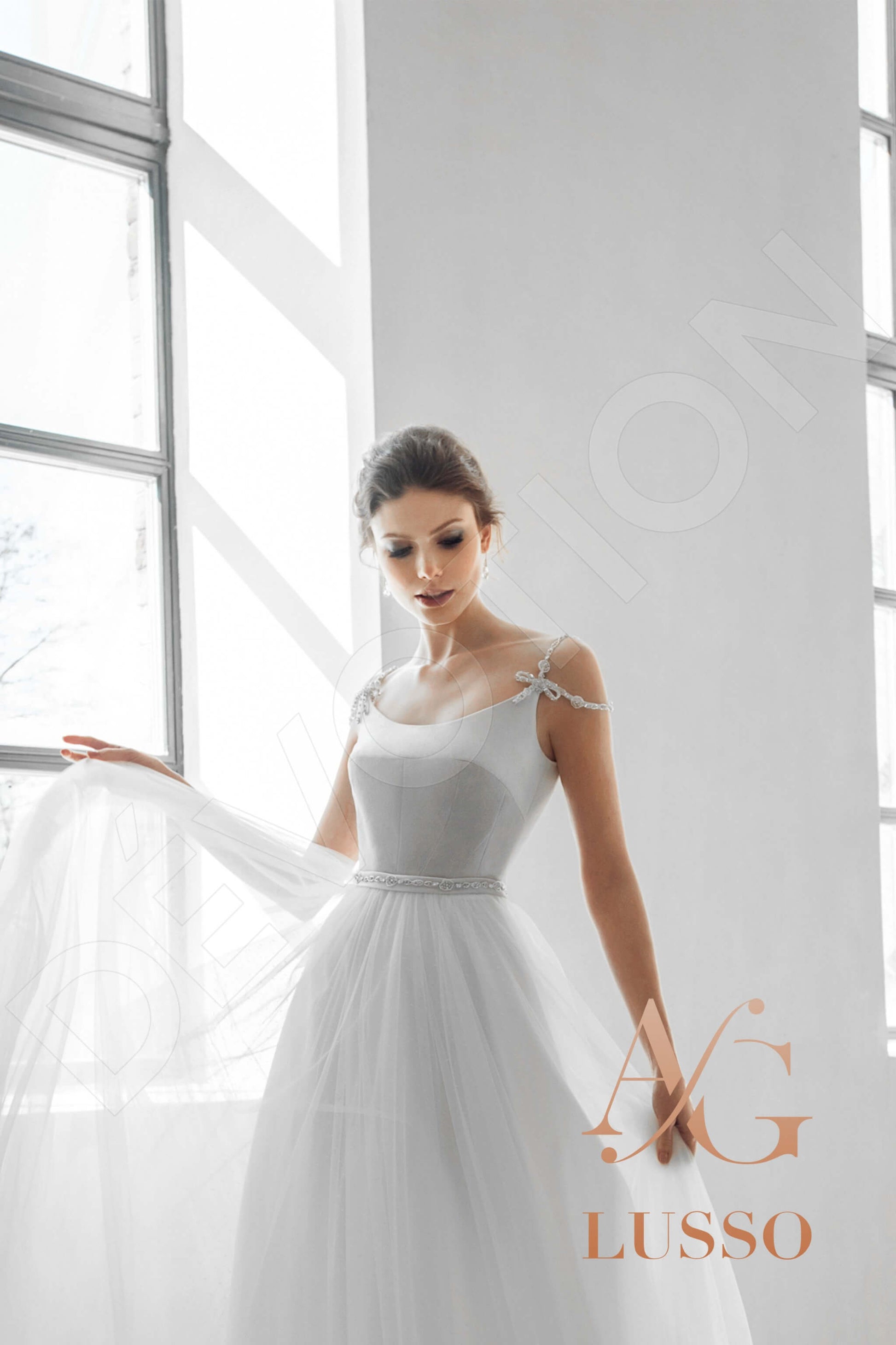 Shadia A-line Straight across Gray Mediumivory Wedding dress