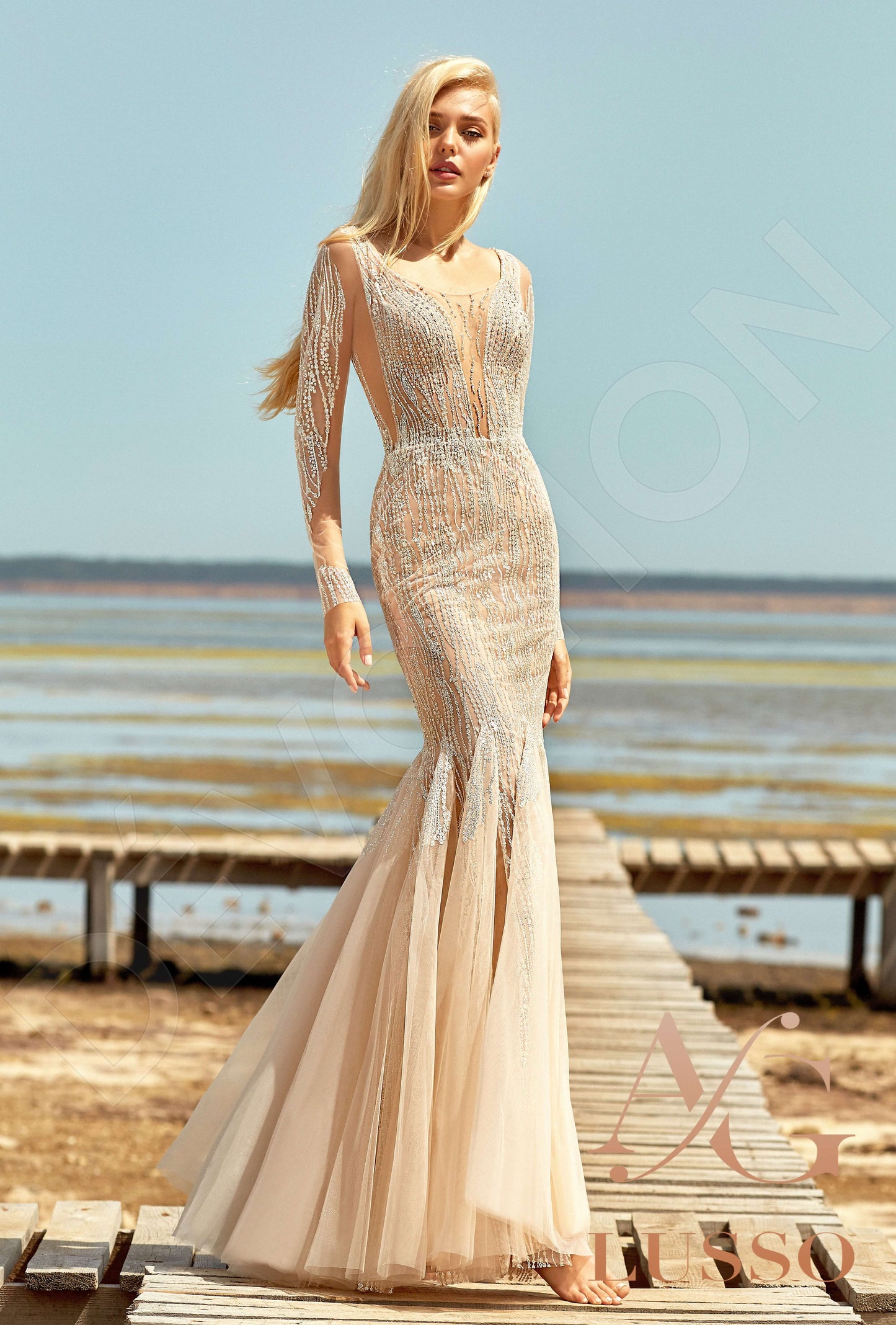 Cheryl Illusion back Trumpet/Mermaid Half sleeve Wedding Dress Front