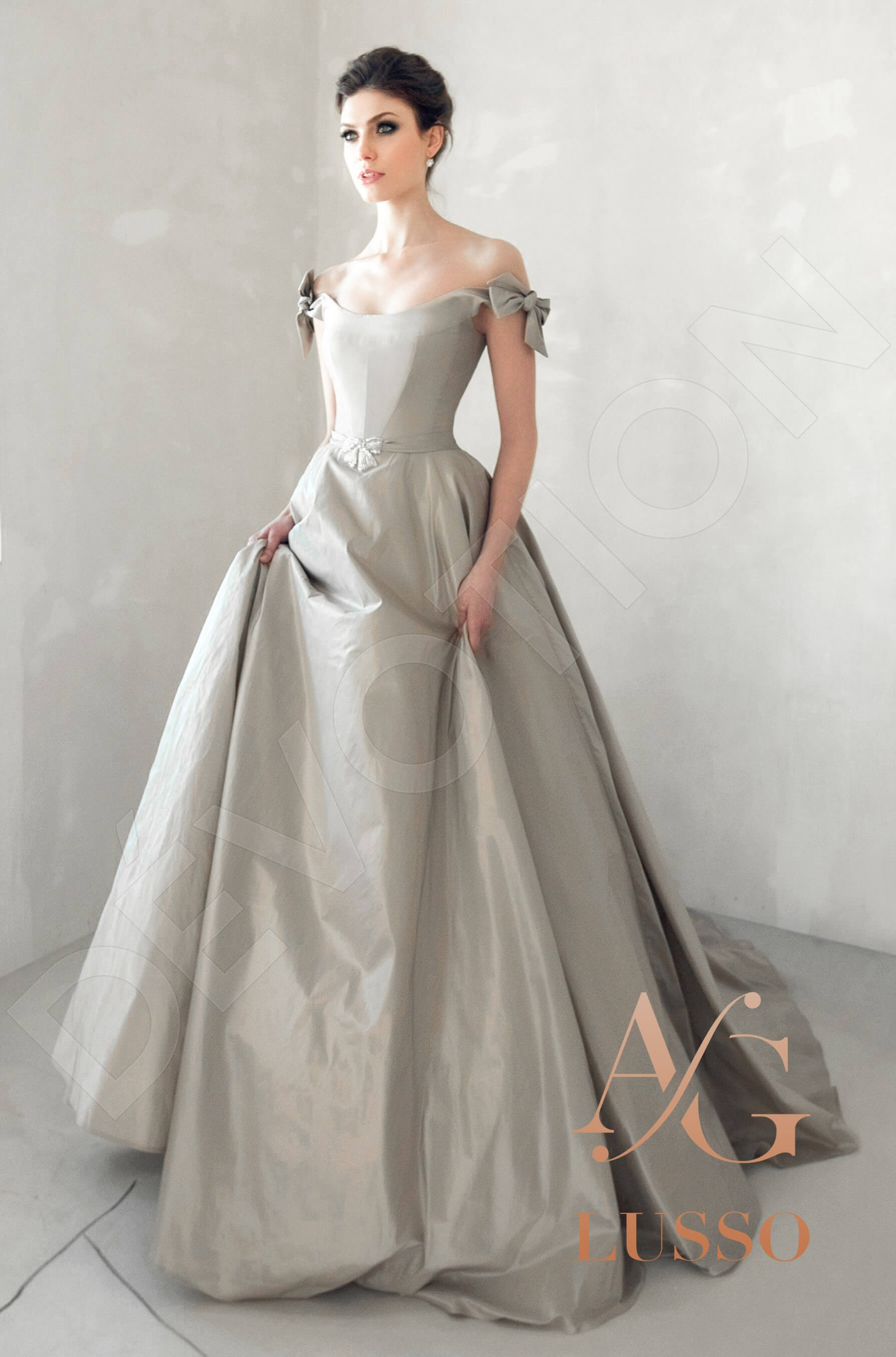 Shelby A-line Off-shoulder/Drop shoulders Gray Wedding dress