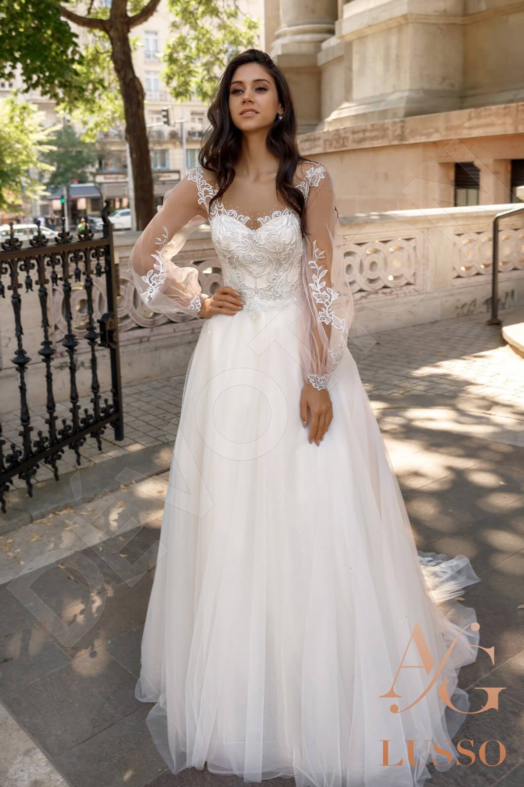 Aspen Open back A-line Long sleeve Wedding Dress Front