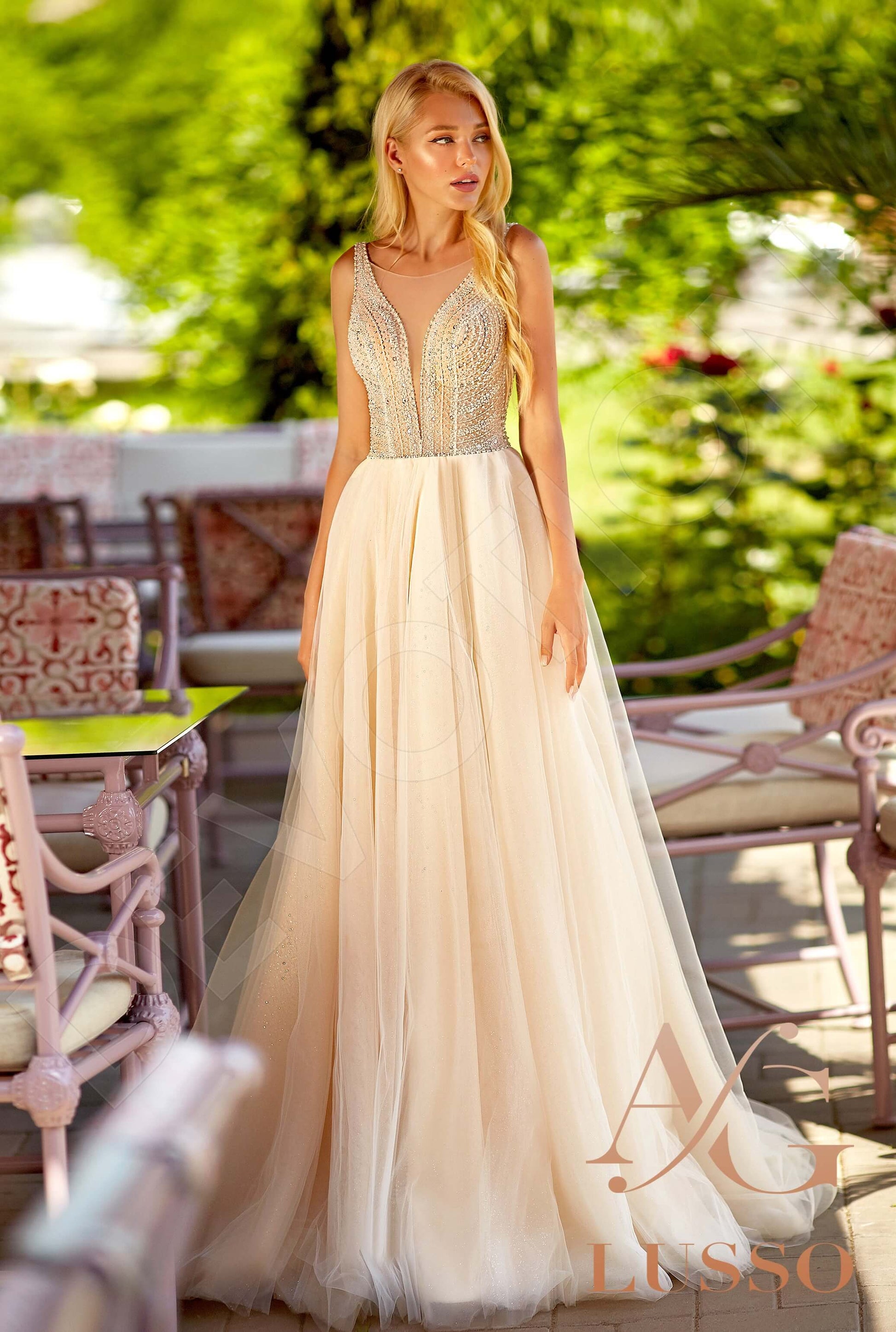 Constance A-line Illusion Caramel Wedding dress