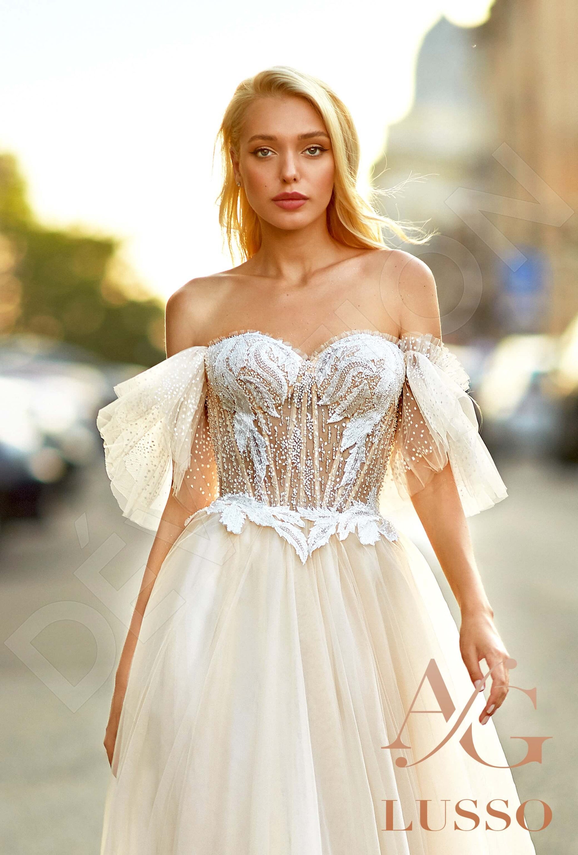 Dariana A-line Off-shoulder/Drop shoulders Milk Nude Wedding dress
