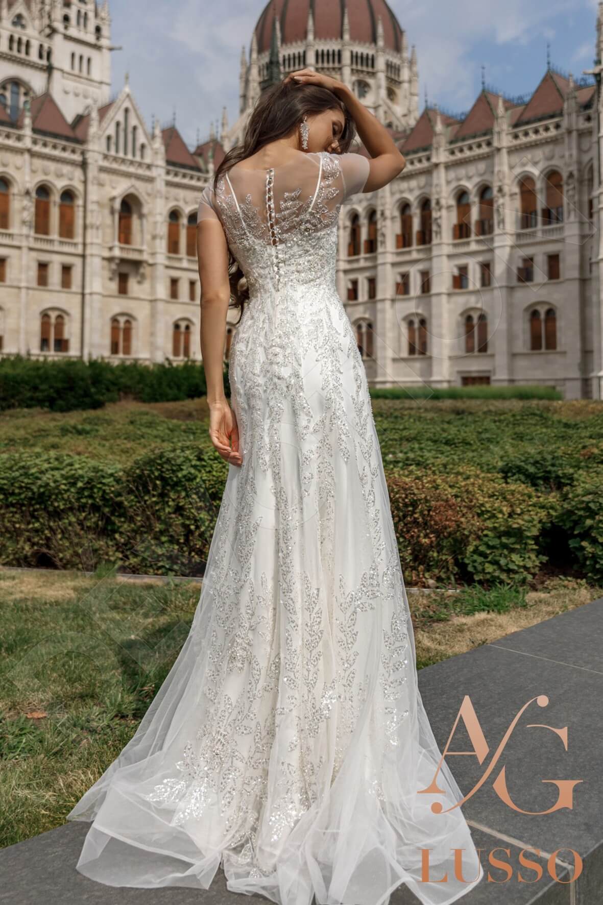 Ersel A-line Jewel Ivory Silver Wedding dress