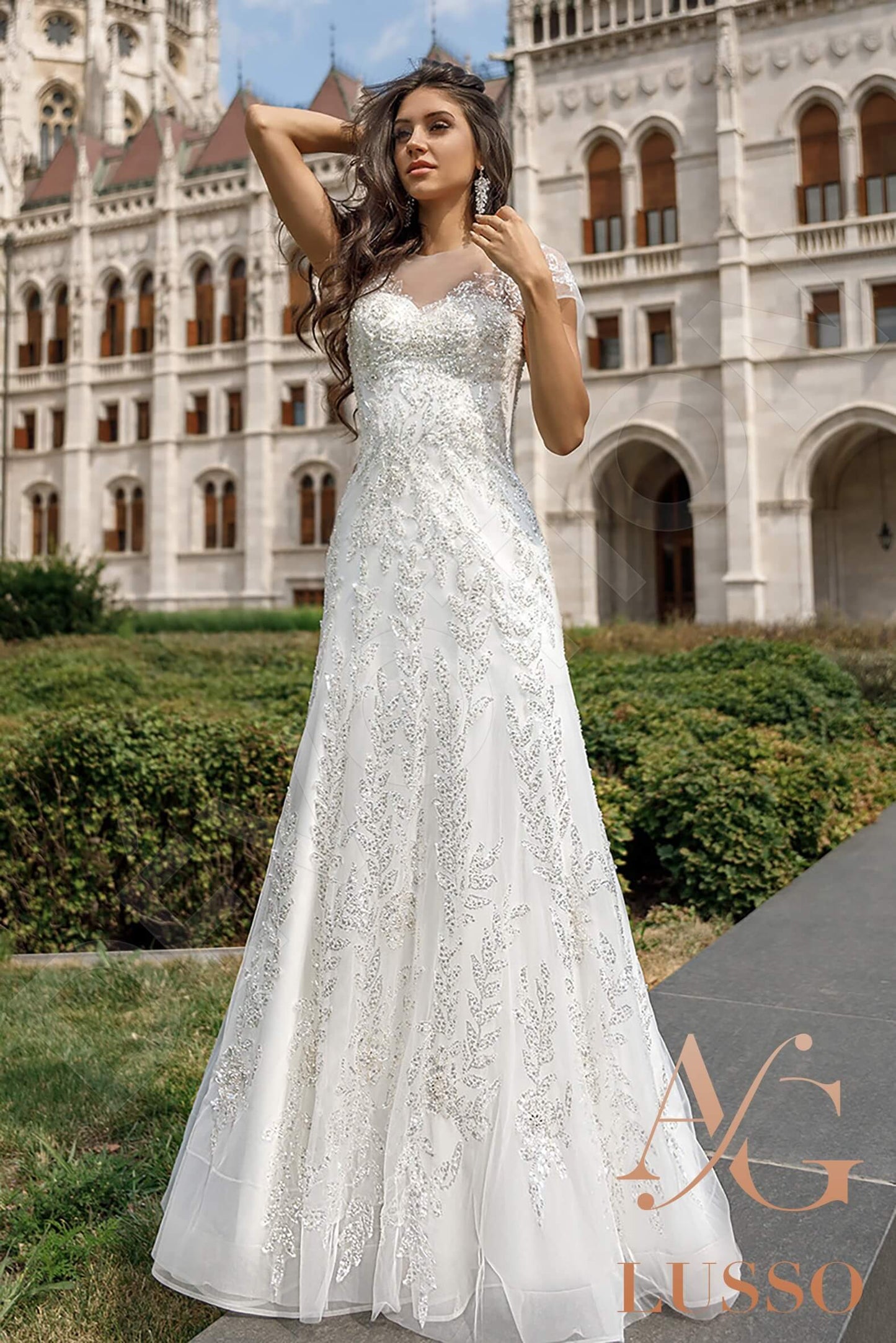 Ersel Full back A-line Short/ Cap sleeve Wedding Dress Front