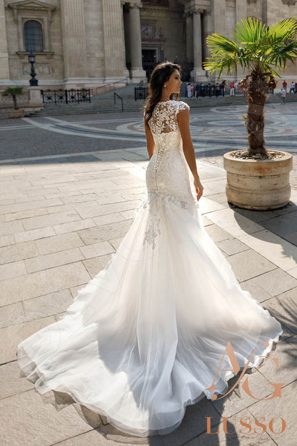 Fotini Full back Trumpet/Mermaid Short/ Cap sleeve Wedding Dress Back